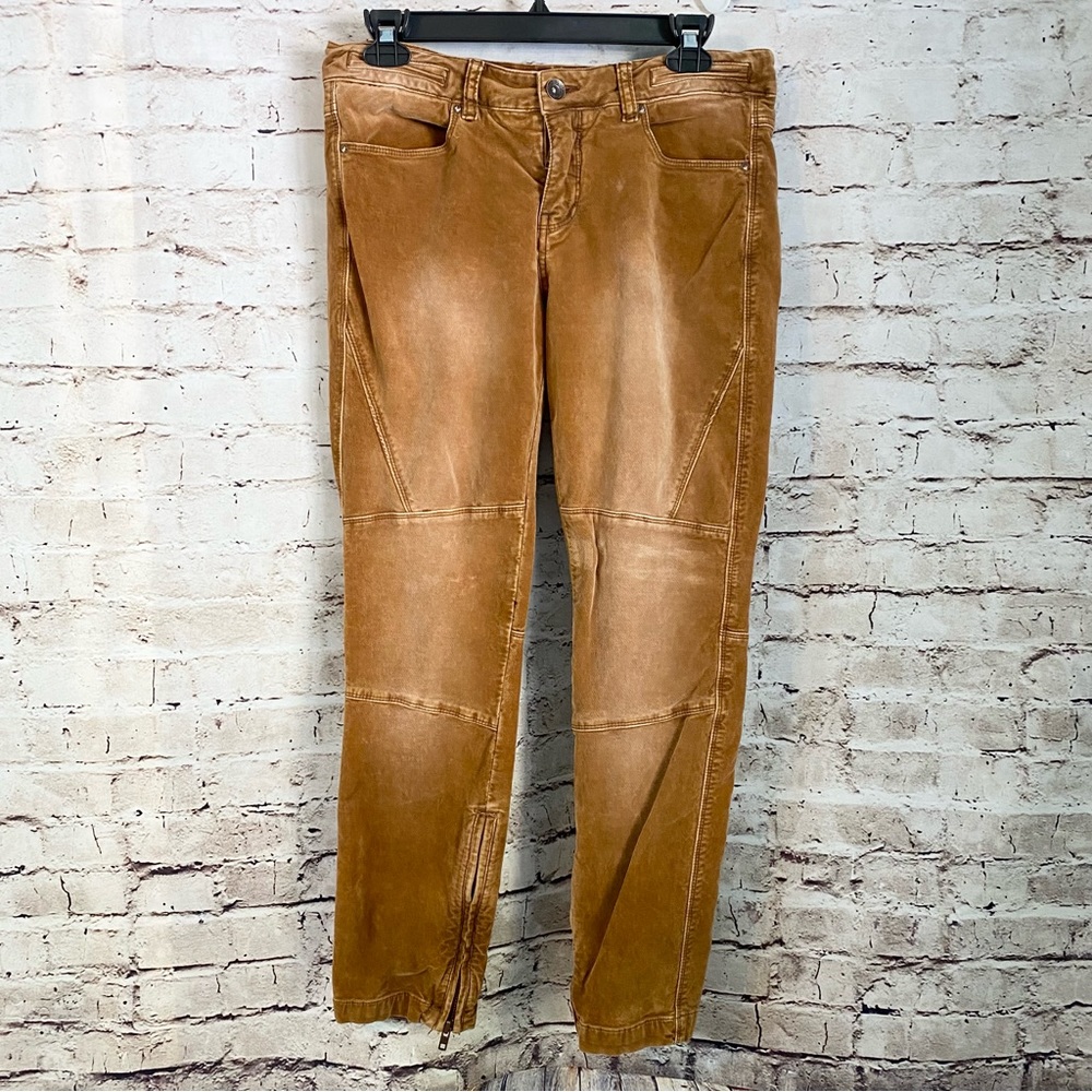 Free People Moto Zip Ankle Pant Golden Camel Velour Cord Velvet Womens 29